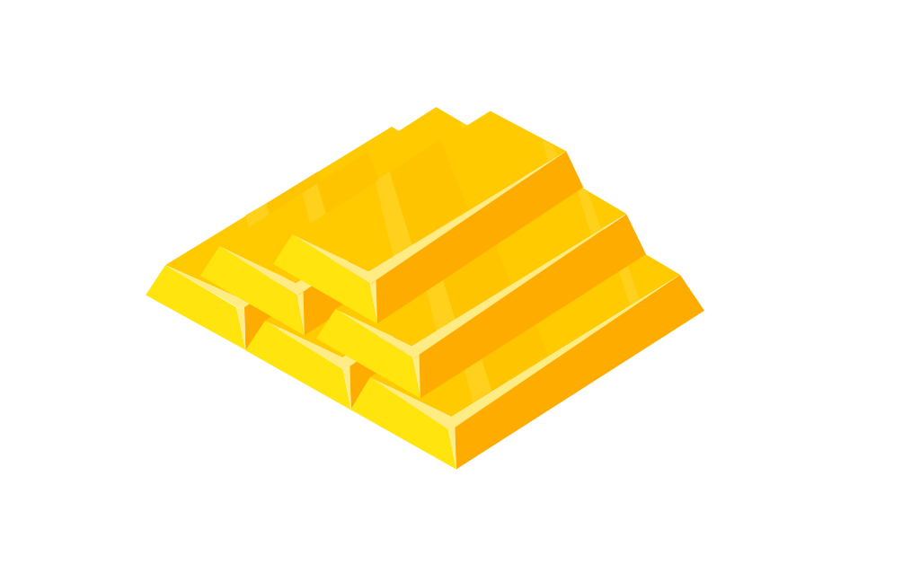 Investitionen in Gold und Edelmetalle, dargestellt durch eine Pyramide aus Goldbarren